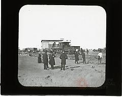 [Men preparing locamotive for Hotel Brighton move]