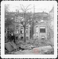 [Rear of houses facing on south side of Remsen Street taken from Grace Court.]