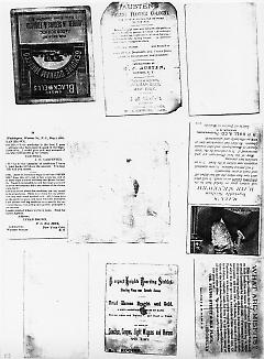 Photocopy of set of 9 tradecards mounted on cardstock. Verso.