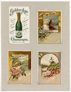 Set of 4 tradecards mounted on cardstock. Recto.