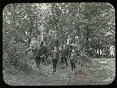 [Boys hiking along historical routes]
