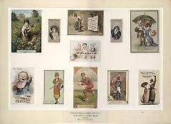 11 chromolithographic trade cards mounted on matte board