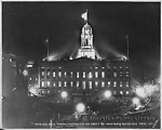 Borough Hall tower lighted for the first time, 1921. Edward E. Rutter Collection